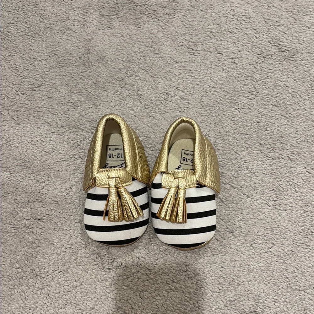 Gold and Black Striped Kids Moccasins